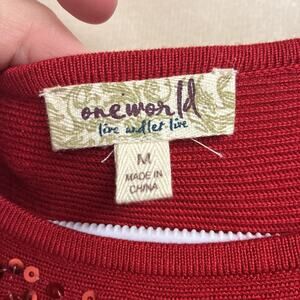 One World Live and Let Live Red Waffle Knit Asymmetrical Lace Belted Sweater Siz